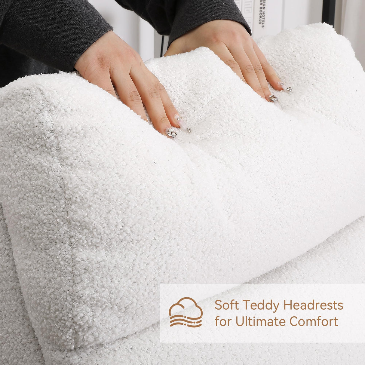 HCHAIRH Rocking Chair Nursery, Sherpa Nursing Rocking Armchair for Mom Nursery Morden Rocker Chair with High Backrest for Living Room,Bedroom,Teddy White HCHAIRH