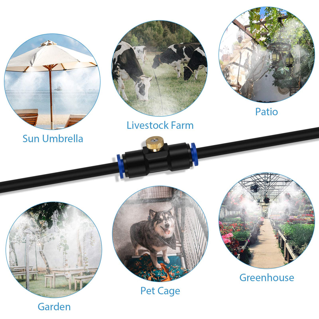 lifeegrn Misting Cooling System, Outdoor Misting System for Patio, 40 FT Misting Line+10 Mist Nozzles+3/4"Brass Adapter,Outdoor Mister System for Patio Garden Trampoline Greenhouse lifeegrn
