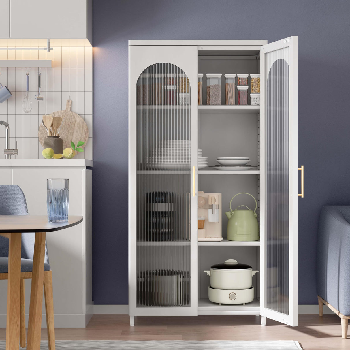 OSEILLC Metal Sideboard Buffet Cabinet with Glass Doors, 59" Tall Sideboard and Buffet with Storage, Accent Cabinet with Adjustable Shelves, Metal Storage Cabinet for Kitchen, Living Room, Hallway OSEILLC