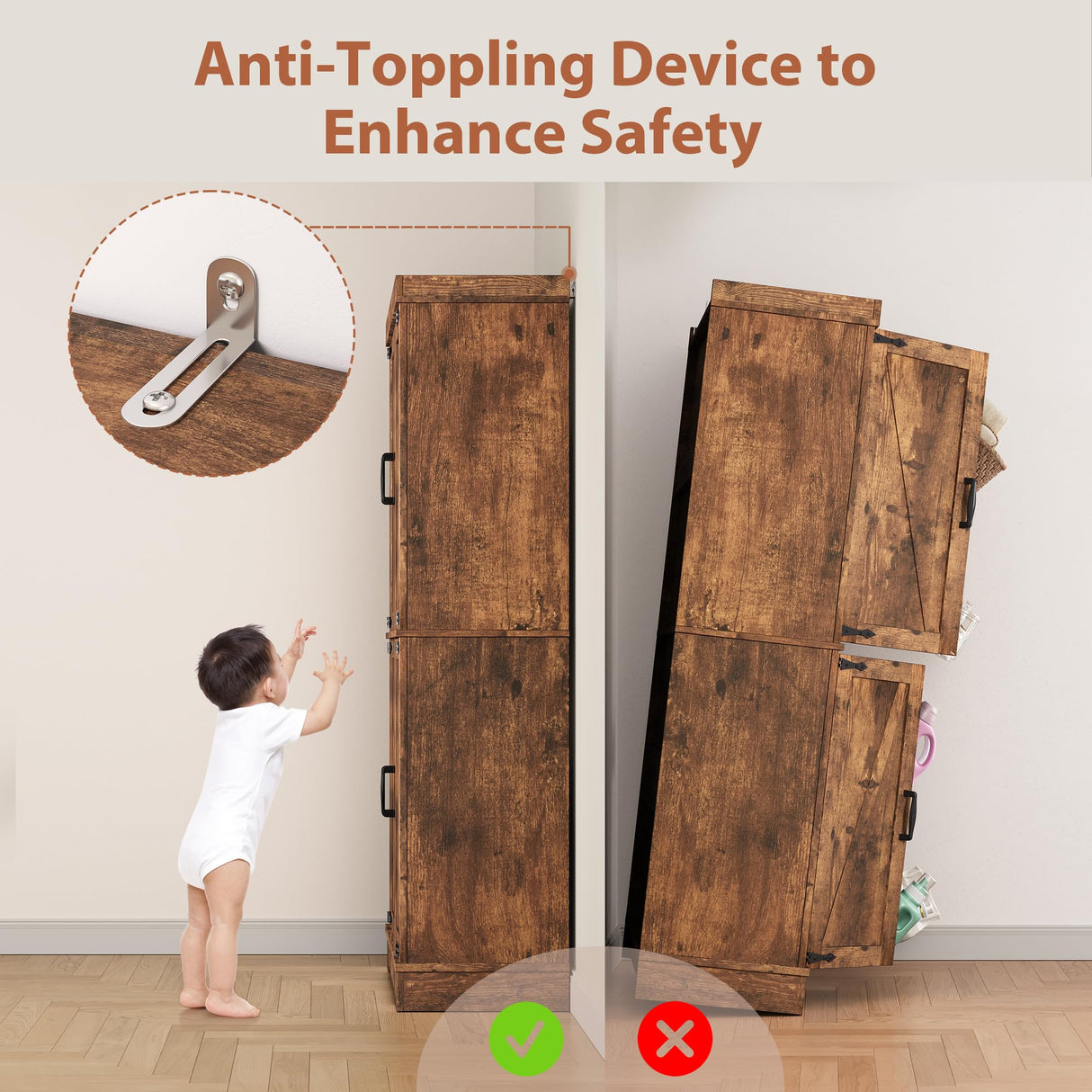 Pantry Cabinet,68'' Kitchen Pantry Storage Cabinet with 4 Doors and Adjustable Shelves, Farmhouse Tall Food Large Wood Pantry Storage Furniture for Kitchen Dining Room,Brown Jocoevol