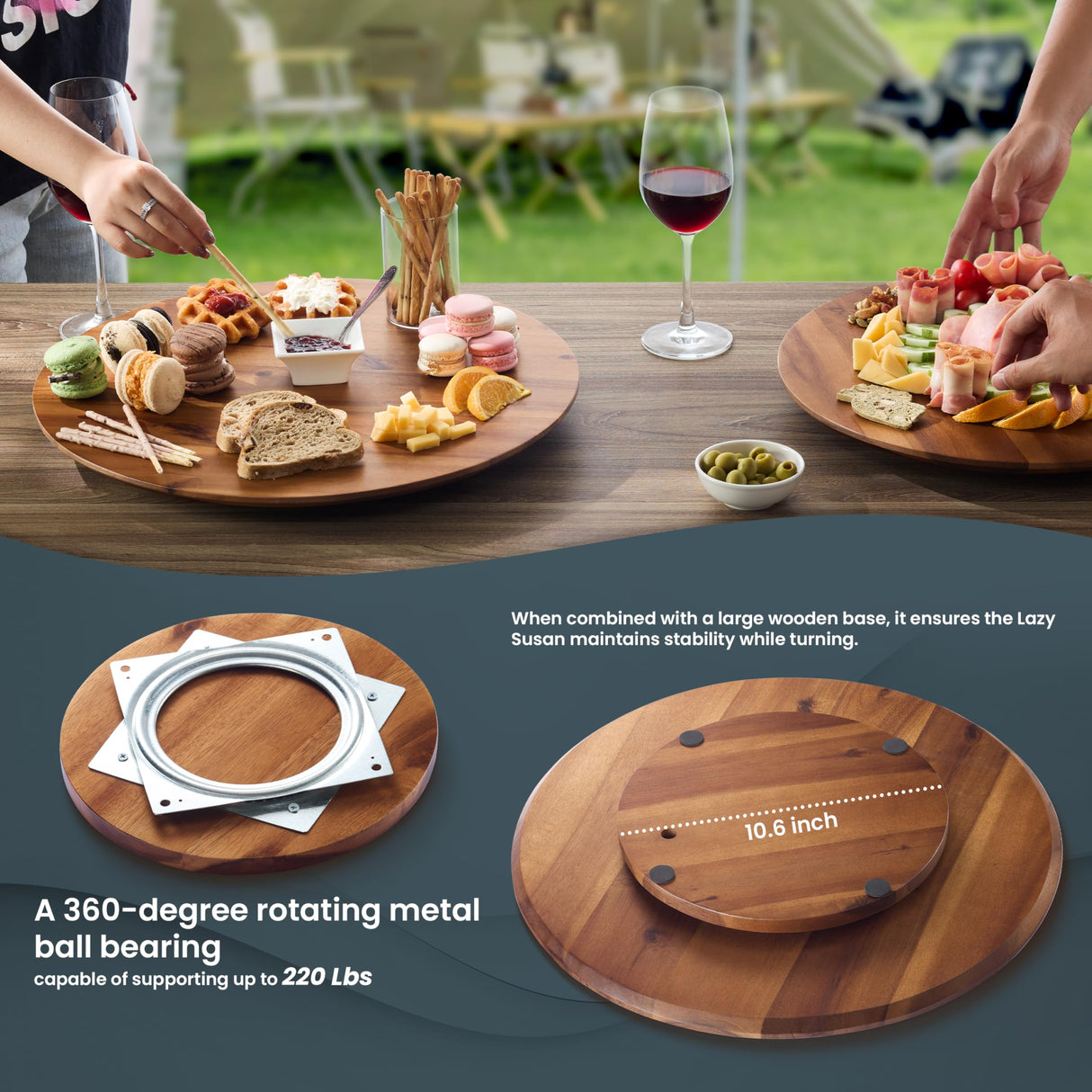 TIDITA 18" Acacia Wood Lazy Susan for Table Top - Wooden Turntable Serving Tray for Charcuterie Boards Cheese Board - Extra Large Round Lazy Susan Organizer - Kitchen Revolution for Countertop Tidita