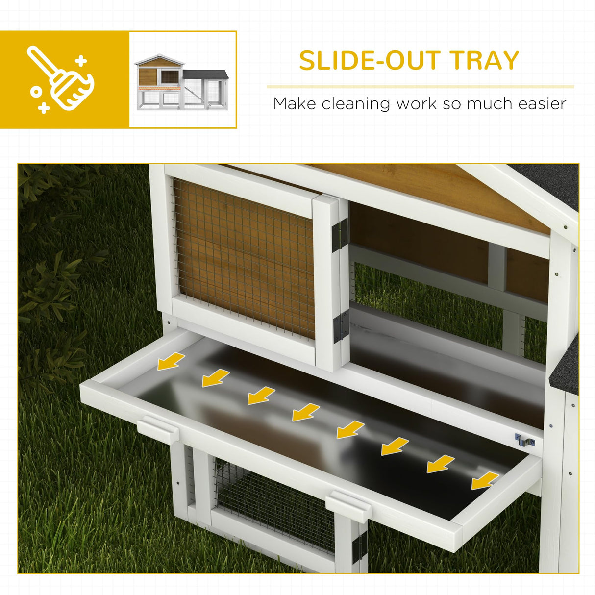 PawHut 58" Rabbit Hutch, Wooden Bunny Hutch, Guinea Pig Cage, Small Animal Enclosure with Run Area, Removable Tray, Asphalt Roof, Lockable Doors and Ramp, Nature Wood PawHut