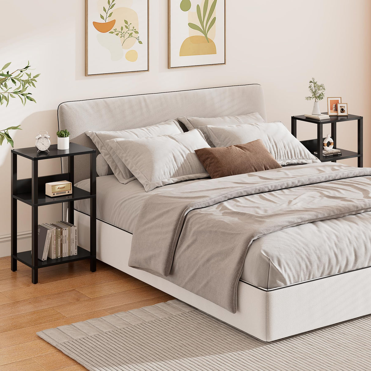 TUTOTAK Record Player Stand with Storage Up to 100 Albums,Record Storage Table,3 Tier End Table,Side Table for Living Room, Bedroom, Black TB01BK075 TUTOTAK