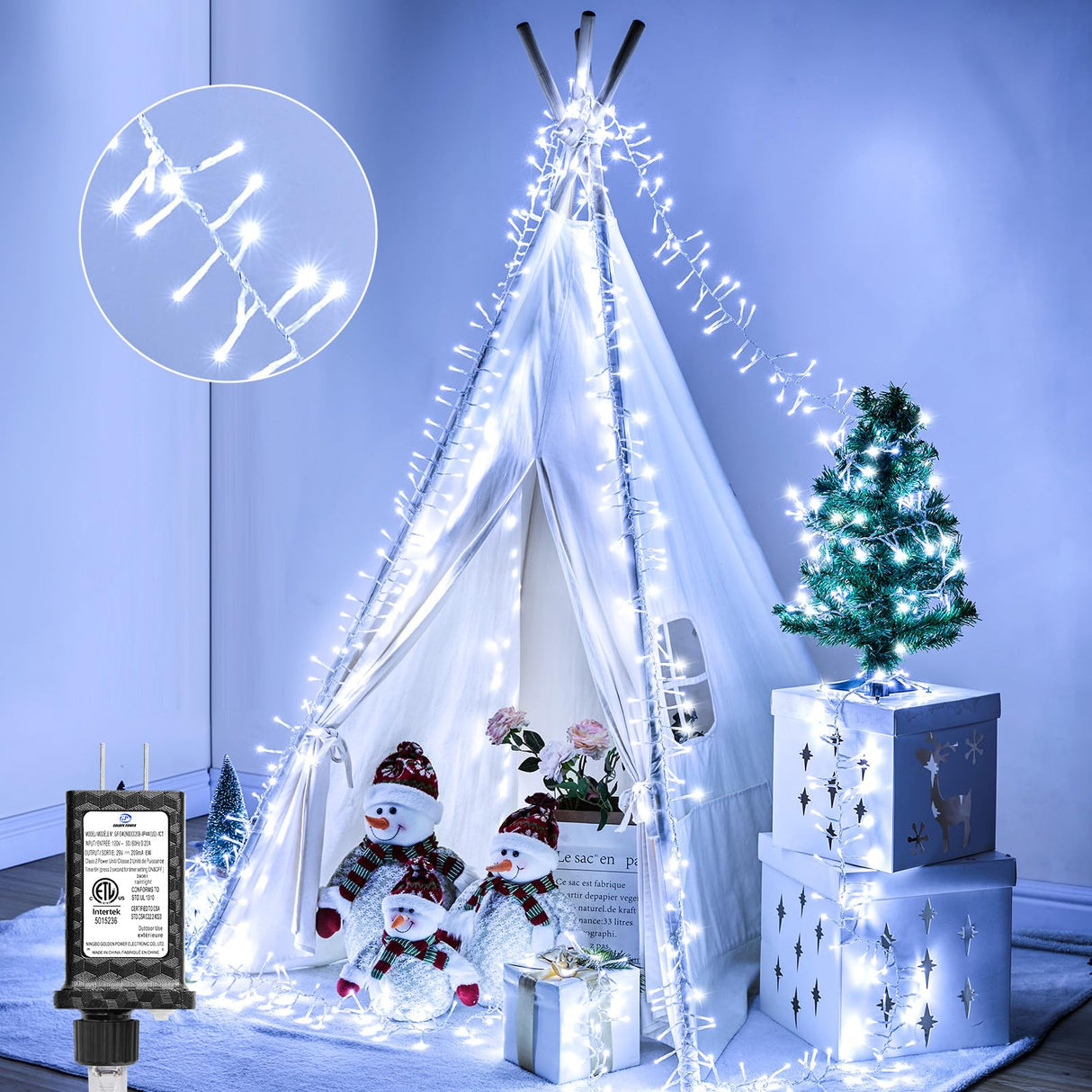 Minetom Christmas Lights Outdoor Cluster Lights - 1000 LED 50 Ft Christmas Firecrackers String Lights, 12 Modes Timer Waterproof Plug in Twinkle Fairy Light for Xmas Tree Garland Party, Cool White Minetom