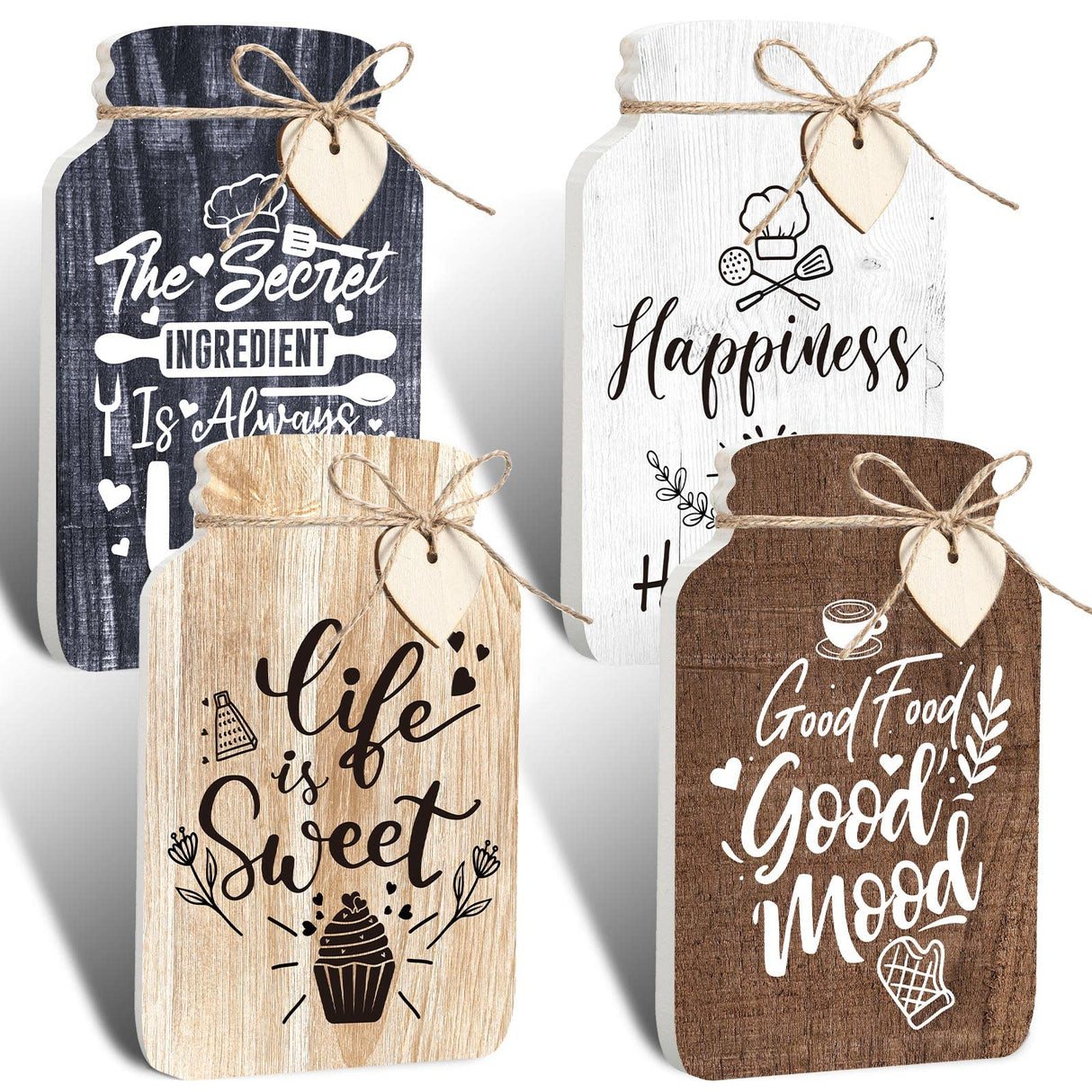 Weysat 4 Pieces Kitchen Wall Decor Mason Jar Set 5 x 8 Inch Wooden Farmhouse Dining Room Art Rustic Inspirational Kitchen Signs Decorations Mason Jar Wall Hanging Plaque Weysat