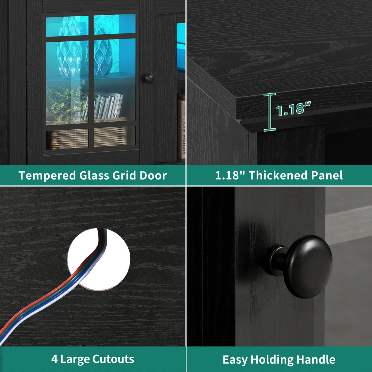 YITAHOME Black TV Stand for 75 Inch TV, LED Modern Entertainment Center with Adjustable Shelves and Glass Doors, 32'' Tall Television Stands TV Media Console Table for Living Room, Black YITAHOME