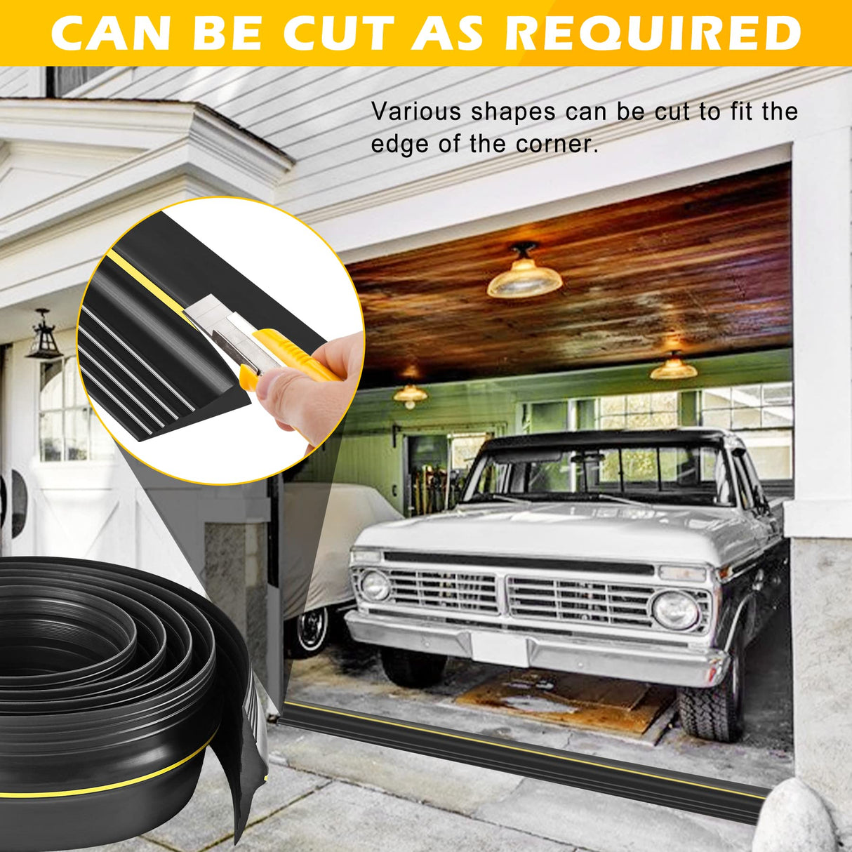20Ft Universal Garage Door Bottom Threshold Seal Strip with 20oz Glue Gel, Weatherproof Rubber DIY Weather Stripping Replacement - Black Papillon
