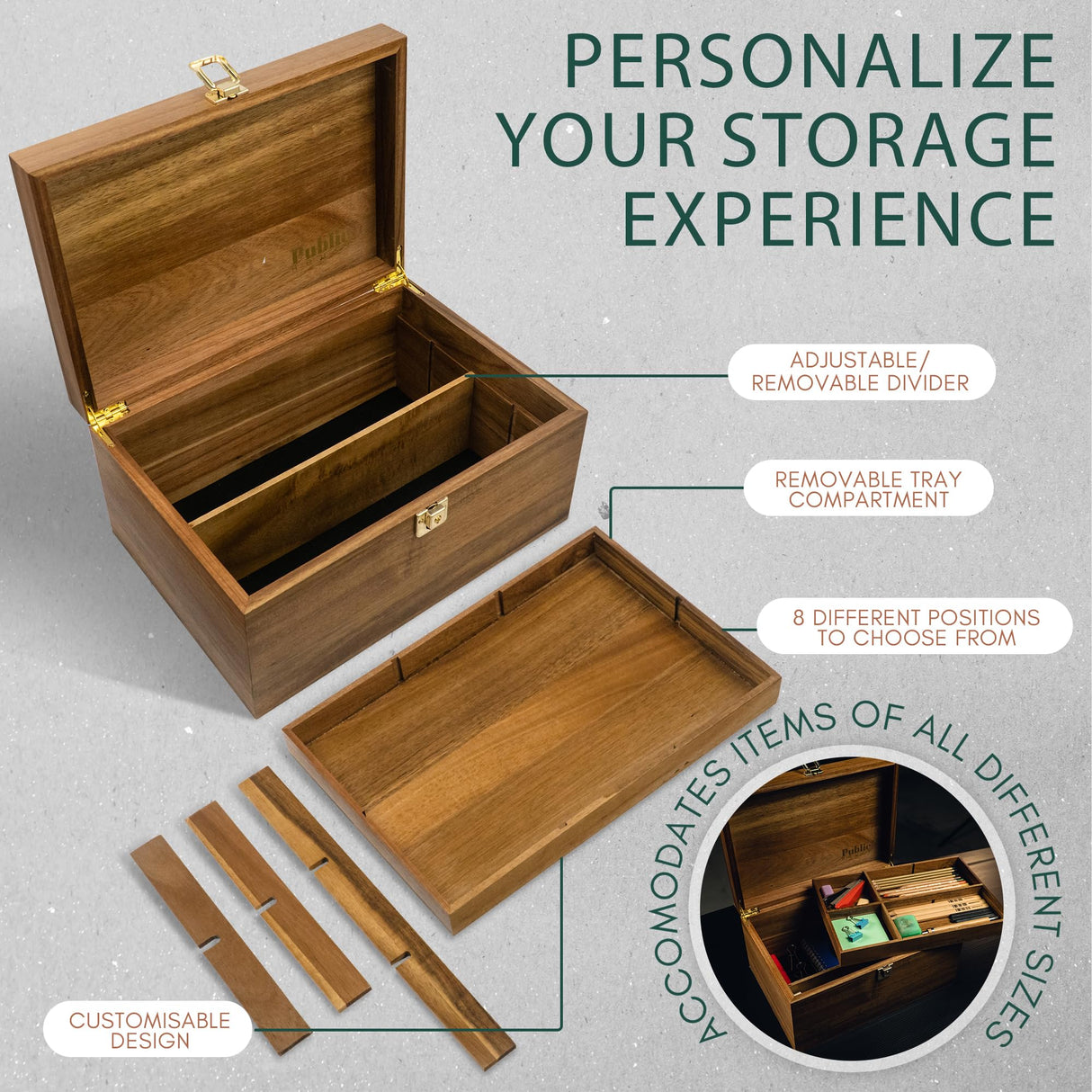 Public House Locking Wooden Keepsake Box, Customizable Design With Adjustable Tray and Divider. Wood Box, Wooden Storage Box, Large Wooden Box with Public House