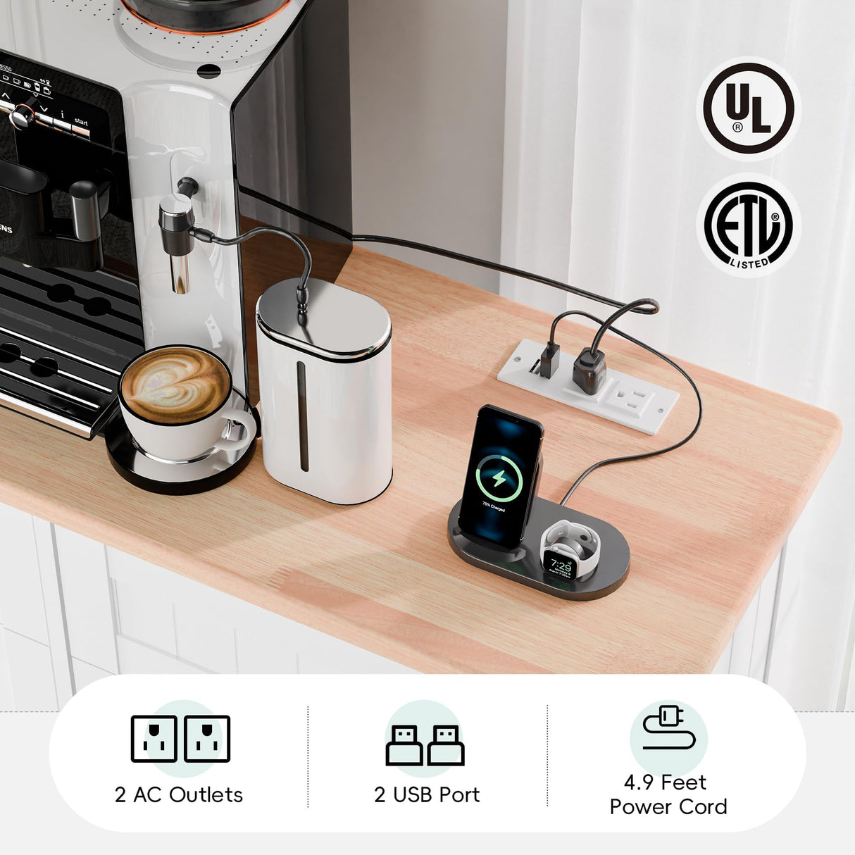 Betterhood Double Tilt Out Trash Cabinet with Power Outlet, 10 Gallon Trash Cabinet with Storage,Pet Proof Trash Can with 2 AC & USB Sockets for Kitchen,Living Room (White) Betterhood