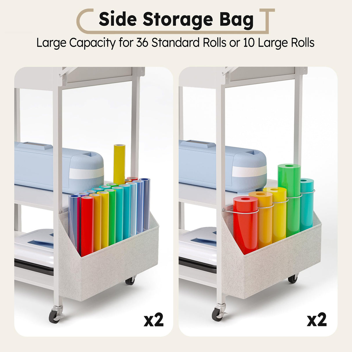 𝐂𝐫𝐚𝐟𝐢𝐭 Foldable Heat Press Table—Hold 36 Vinyl Rolls, Movable Heat Press Stand Cart with Storage Bag, Collapsible Heavy Duty Workbench for Sublimation, T-Shirts and Caps Heat Transfer Project Crafit