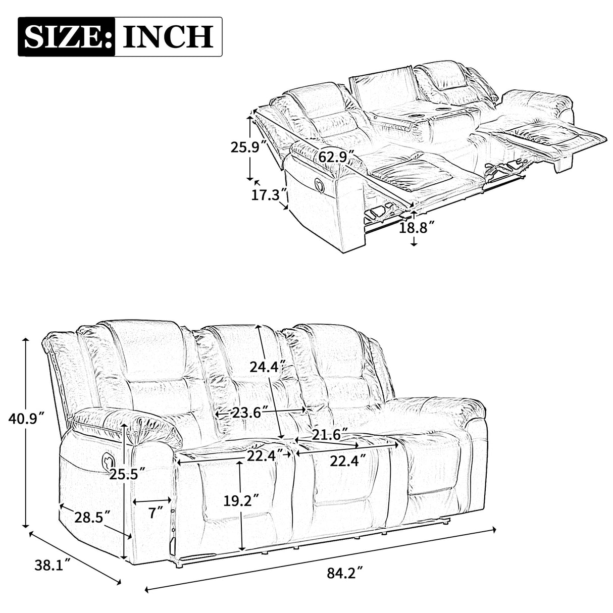3 Seater Home Theater Recliner Manual Recliner Chair with Two Built in Cup Holders for Living Room,Bedroom, Grey Generic