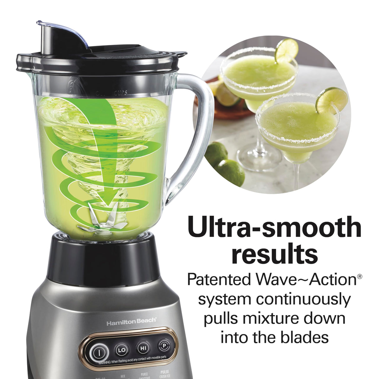 Hamilton Beach Wave Action Blender for Shakes and Smoothies, Stainless Steel Ice Sabre Blades, 40oz Glass Jar, 20oz Blend-In Portable Travel Jar, 800 Watts, Quiet Design, Gray (58181) Hamilton Beach