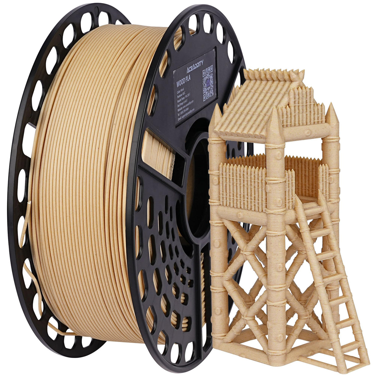 AceAddity Wood PLA 3D Printer Filament, 30% Real Wood, Dimensional Accuracy +/- 0.02 mm, 1 kg Spool, 1.75 mm Aceaddity