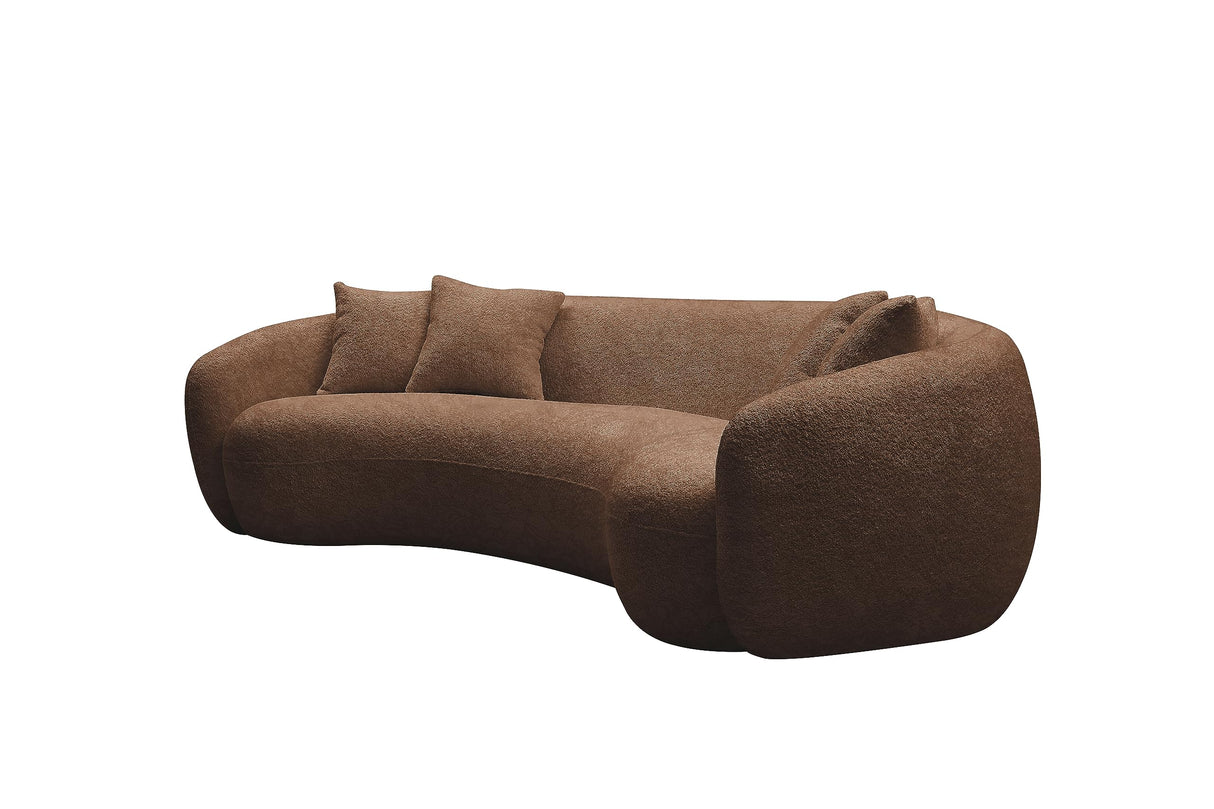 KEIKI 103" Boucle Half Moon Curved Sectional Sofa with 4 Throw Pillows, Modern 5-Seater Teddy Fleece Leisure Couch with Curved Backrest, Easy Assembly, for Living Room, Bedroom, Brown KEIKI