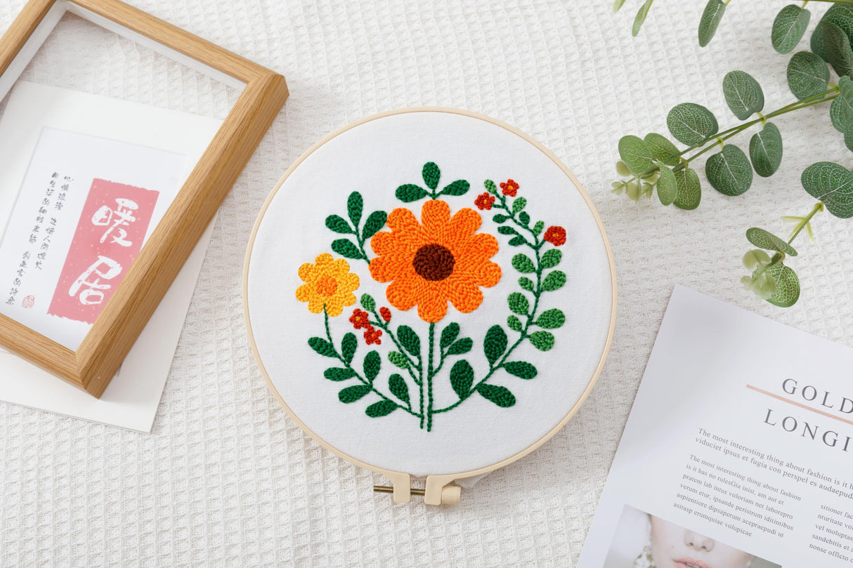 Punch Needle Embroidery Kit for Beginners – Complete Set with Patterned Fabric, Hoops, Yarns & Tools – DIY Rug-Punch Craft Kit for Adults & Kids (1 Style) Looples