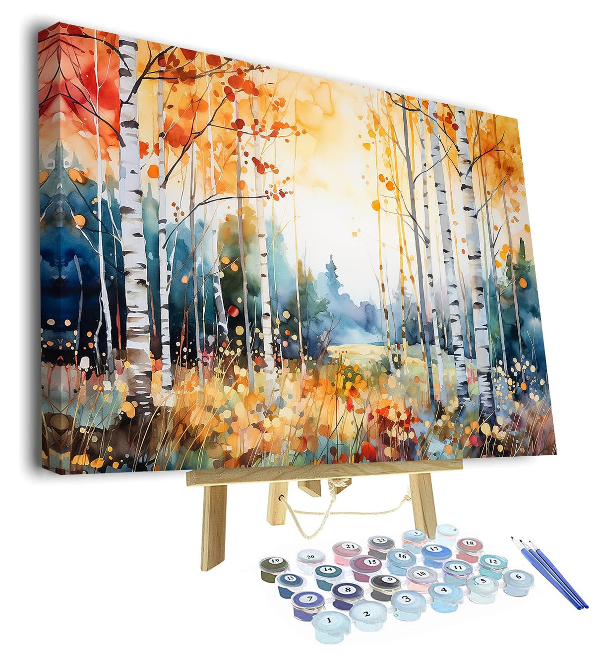 Paint by Numbers Birch Forest in Autumn Season DIY Paint by Numbers Kit for Adults and Kids DIY Canvas Painting by Numbers Watercolor Oil Painting Acrylic Painting Arts and Craft Framed 16x20 Inch TUMOVO