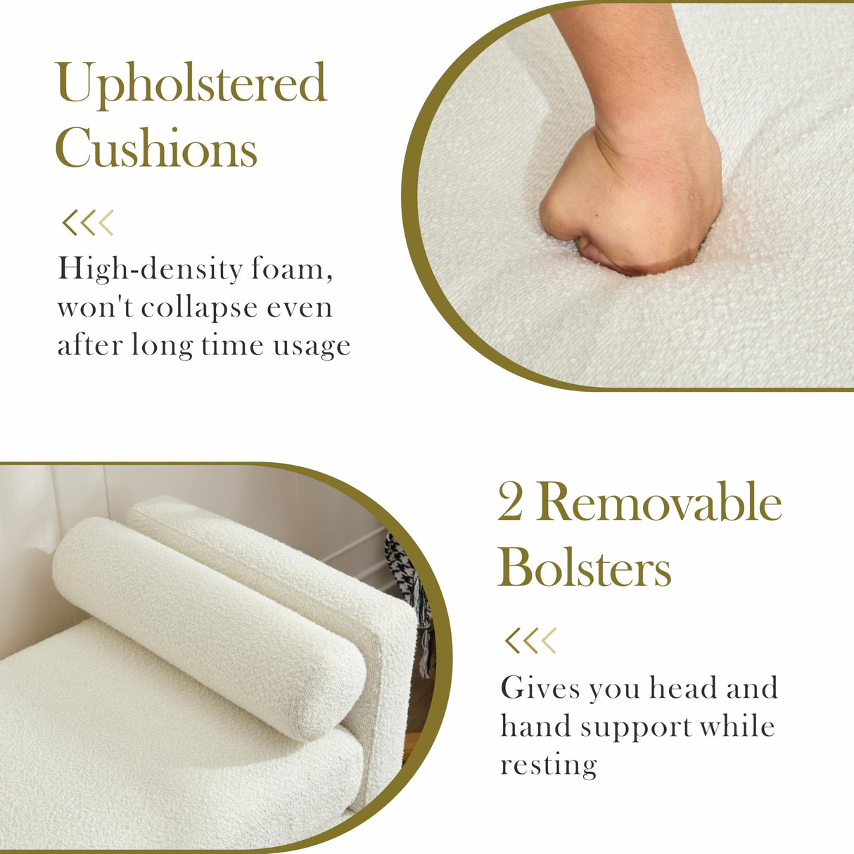 Aoiy & Wifon 66.34" W King Size Bench for End of Bed, Upholstered Bench with Pillows & Natural Wood Legs for Bedroom/Entryway/Living Room, Boucle, Ivory Aoiy & Wifon