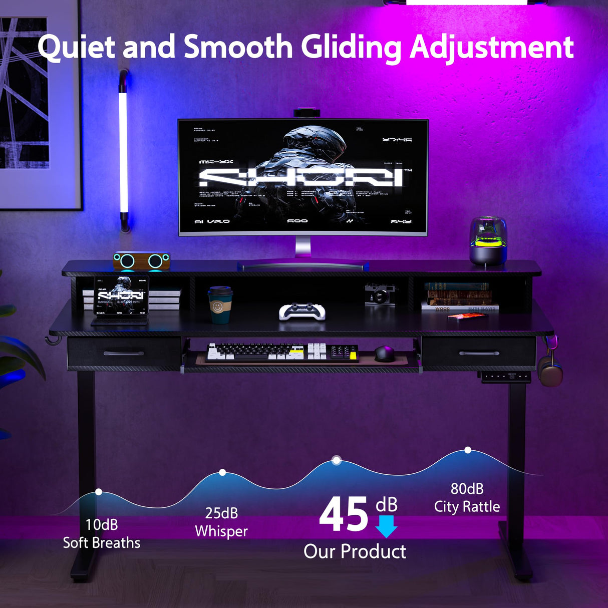 WALKINGDESK 55x24 Inches Electric Standing Desk with Keyboard Tray, Height Adjustable Stand up Desk with 2 Drawers, Ergonomic Sit to Stand Desk with Storage Monitor Stand, Computer Table, Black WALKINGDESK