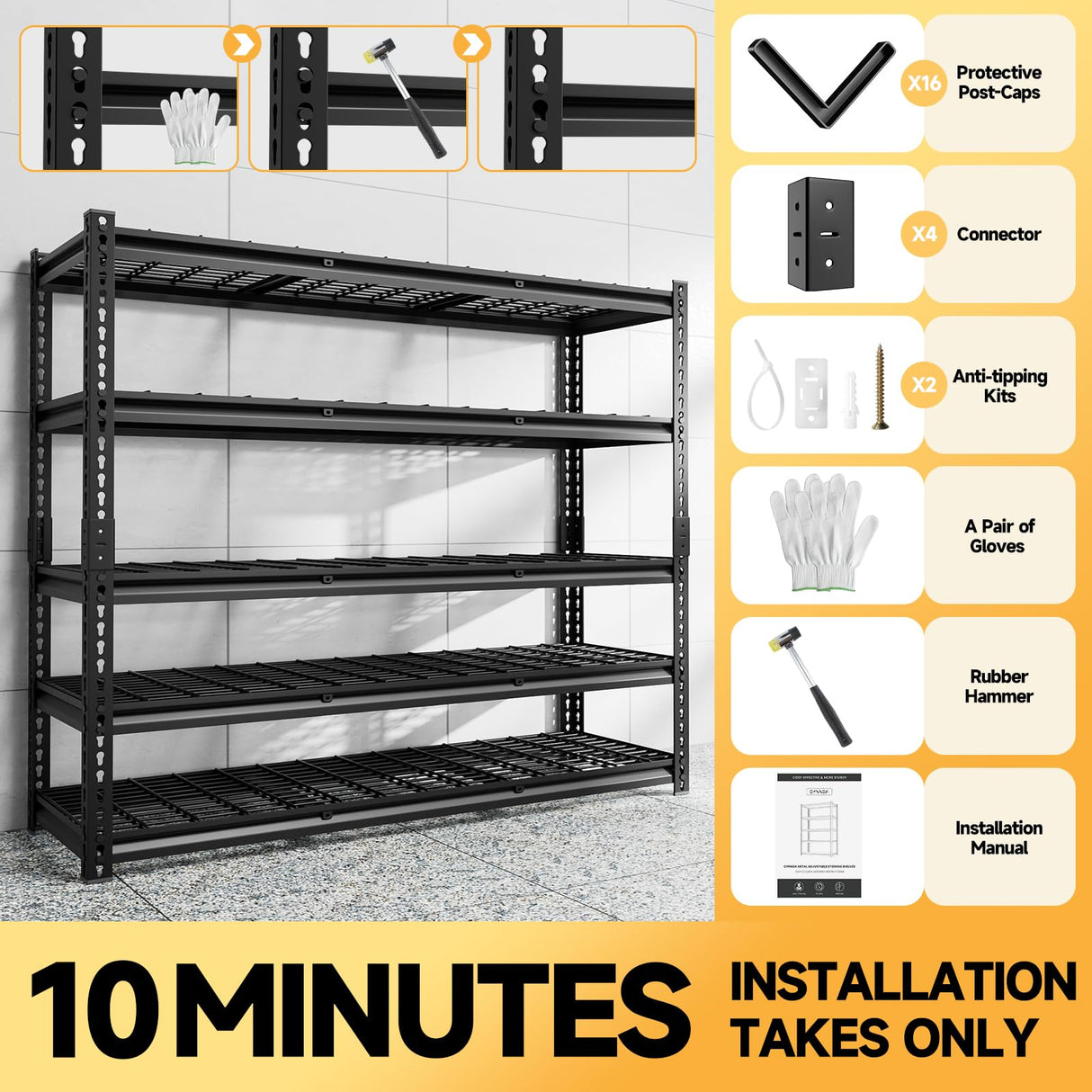 cynnda 5-Tier 60" W X 20" D X 72" H Storage Shelves 2500LBS Metal Garage Shelving Adjustable Storage Shelf Metal Racks with Shelves Heavy Duty Shelving Units and Storage Utility Shelf cynnda
