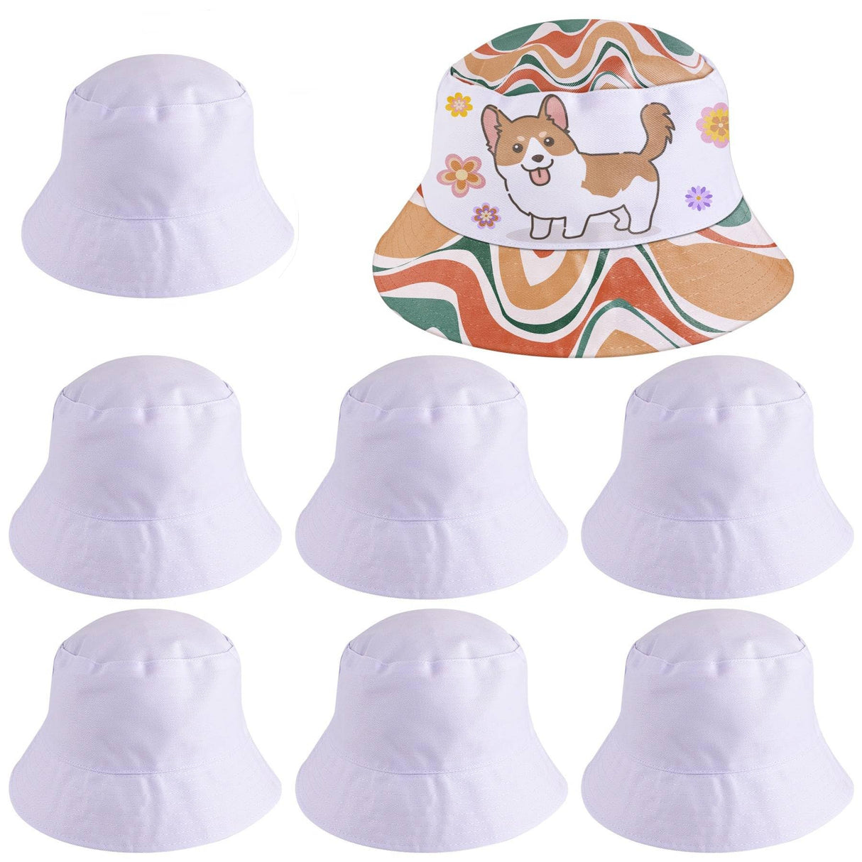 Framendino, 6 Pack Sublimation DIY Bucket Hats Blank Beach Fishing Caps White for Men Women Framendino