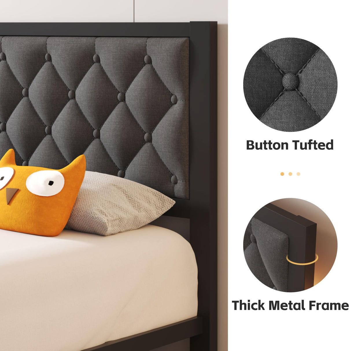 Fluest Twin Bed Frame with Headboard Linen Upholstered Bed Frame Platform,All Metal Slats Support Platform Bed Frame with Storage Space,Easy Assembly,Noise Free,No Box Spring Needed,Grey Fluest