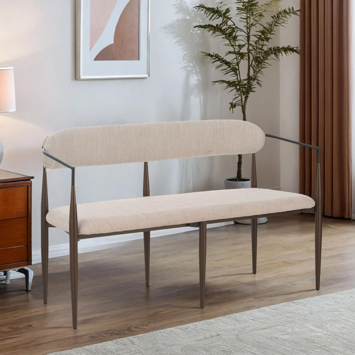 Christopher Knight Home Names Modern Metal Loveseat, Living Room Fabric Upholstered Settee, Curved Open Backrest 2-Seater Sofa, Cozy Couch for Bedroom, Apartment, Home Office, Black+Coffee+Beige Christopher Knight Home