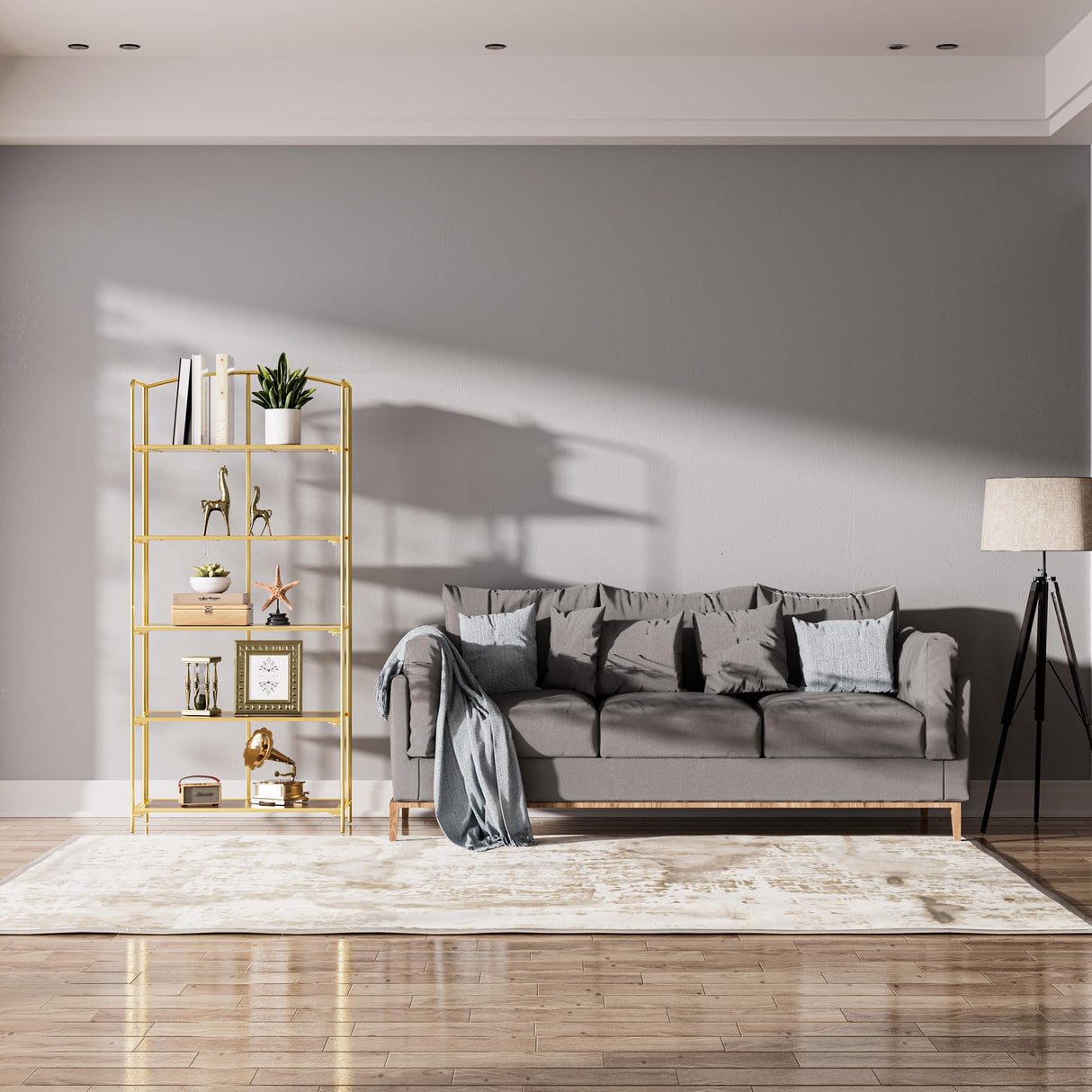 Crofy No Assembly Folding Bookshelf for Living Room, 5 Tier Gold Collapsible Book Shelf for Home Office, Portable Bookcase Storage Organizer Crofy