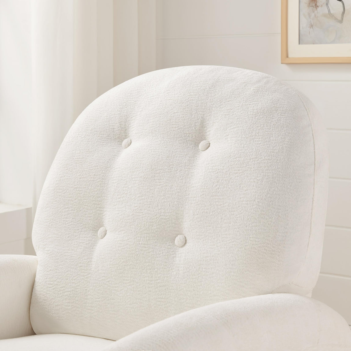 VANOMi 360 Swivel Rocker Recliner Chair, Nursery Rocking Chair with Tufted Backrest, Manual Recliner Chairs for Small Spaces, Upholstered Glider Nursing Chair for Living Room, Bedroom (White) VANOMi