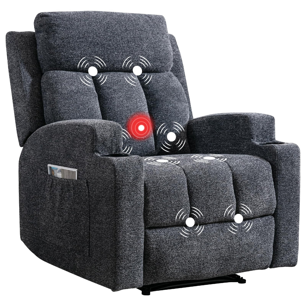 CANMOV Manual Recliner Chair with Massage and Heat,Soft Fabric Recliner Chair with Overstuffed Arm and Back, Manual Reclining Single Sofa with 2 Cup Holders, Side Pocket for Living Room,Dark Grey CANMOV