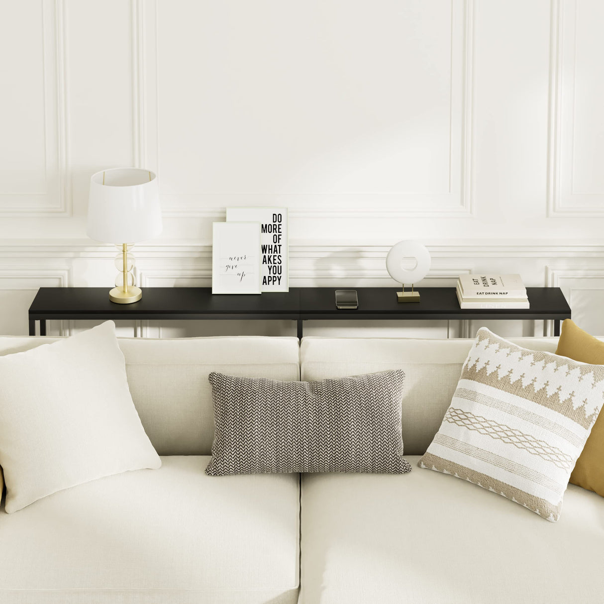 SONGXIN 70.9" Console Table,Modern Extra Narrow Long Sofa Table Behind Couch,Skinny Entry Table with Black Metal Frame for Living Room, Hallway,Classic Black SONGXIN