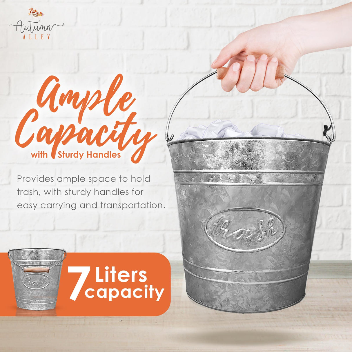 Autumn Alley Farmhouse Bathroom Trash Can and Toilet Brush Set - Rustic Bathroom Accessories for Charming Bathroom Décor, Galvanized, Grey Autumn Alley