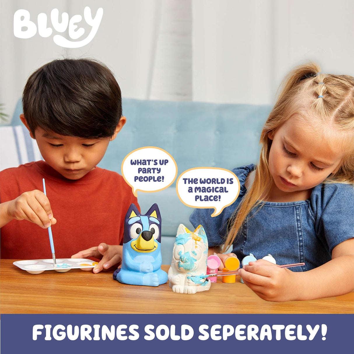 Bluey Paint Your Own Figurine, Fun Paintable Ceramic Bluey Figurine, Includes 6 Acrylic Paints, Paintbrush, Bluey Toys, Bluey Birthday Decorations, Bluey Party Favors, Kids Activities, Bluey Figures Horizon Group USA