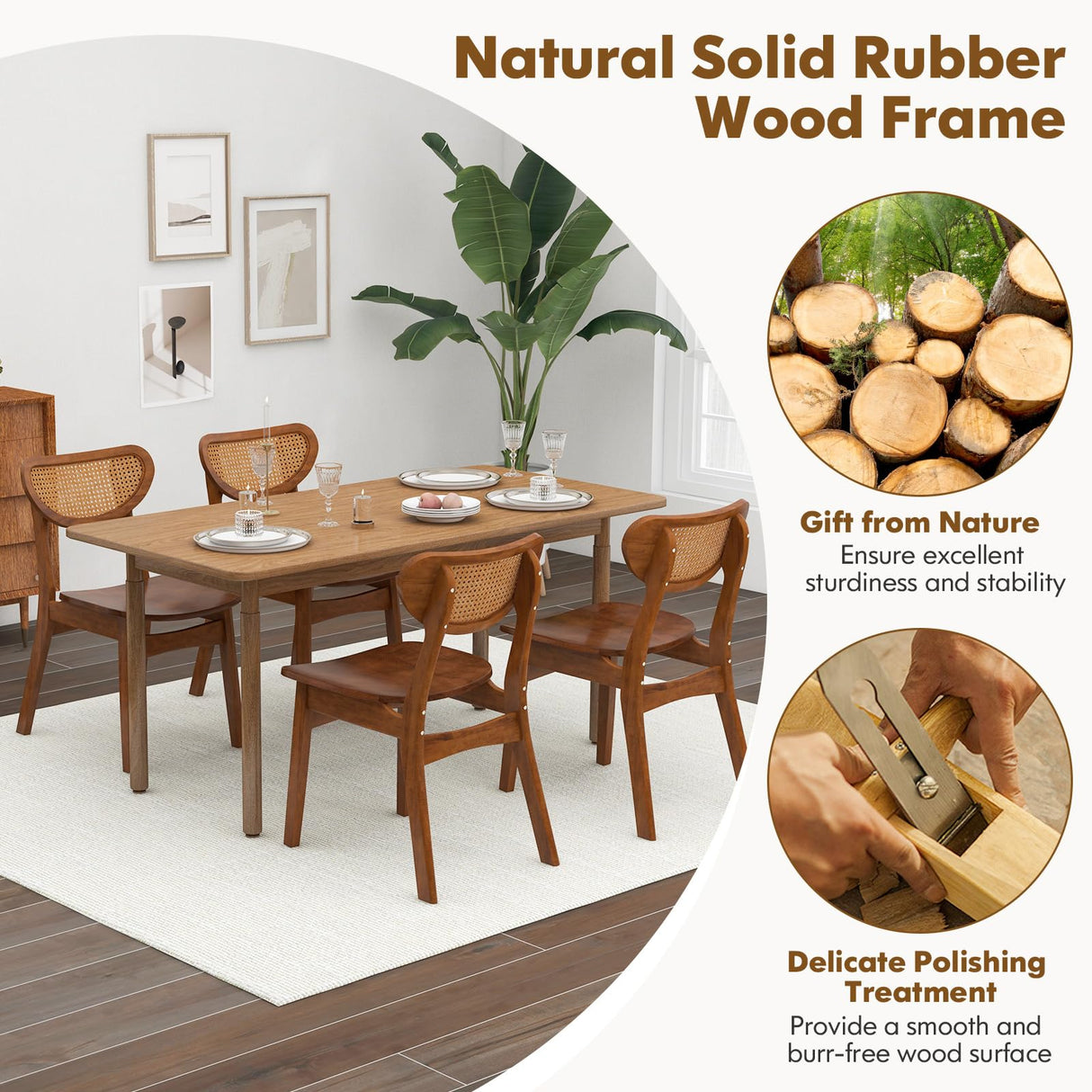 Giantex Wood Dining Chairs Set of 2, Armless Kitchen Chairs w/Breathable Mesh Cane Backrest, Rubber Wood Legs, Farmhouse Side Chairs, Max Load 265 lbs,Rattan Accent Chairs for Restaurant, Walnut Giantex