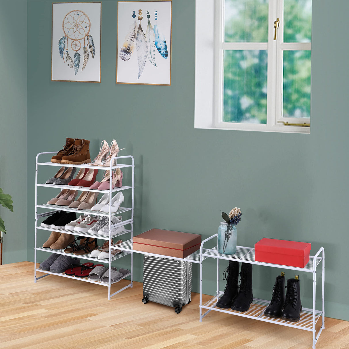 Simple Trending 3-Tier Stackable Shoe Rack, Expandable & Adjustable Shoe Shelf Storage Organizer, Wire Grid, White Simple Trending