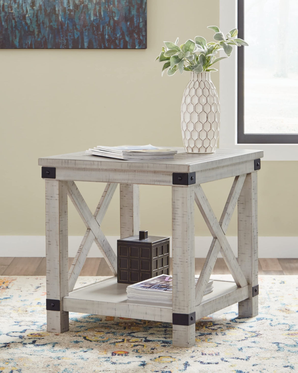 Signature Design by Ashley Carynhurst Rustic Farmhouse End Table, Whitewash Signature Design by Ashley