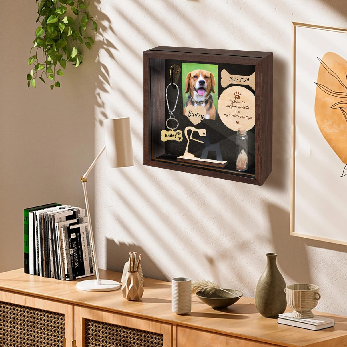 Pet Memorial Shadow Box for Dog Cat with Pet Paw Print Impression Kit, Dog Wood Picture Frame Memorial Gifts for Loss of Dog Pets Sympathy Gift PIPIONE