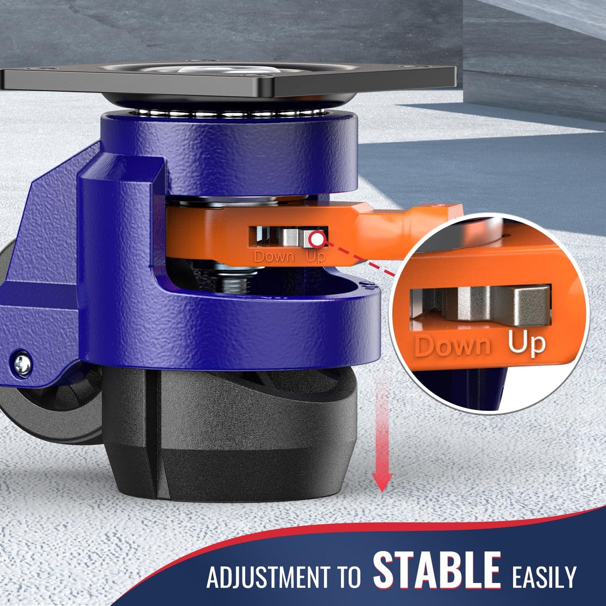 KOSTANZO Leveling Casters with Ratchet Handle Design Total Capacity 2200Lbs Heavy Duty Casters Set of 4 Workbench Casters with Adjustable Leveling Pads KOSTANZO