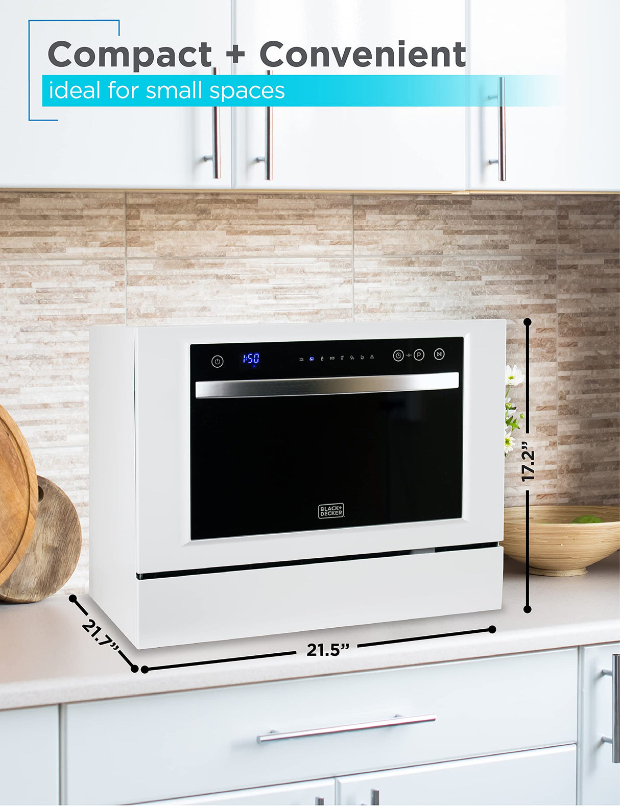 BLACK+DECKER BCD6W 6 Place Setting ENERGY STAR Portable Compact Countertop Dishwasher BLACK+DECKER