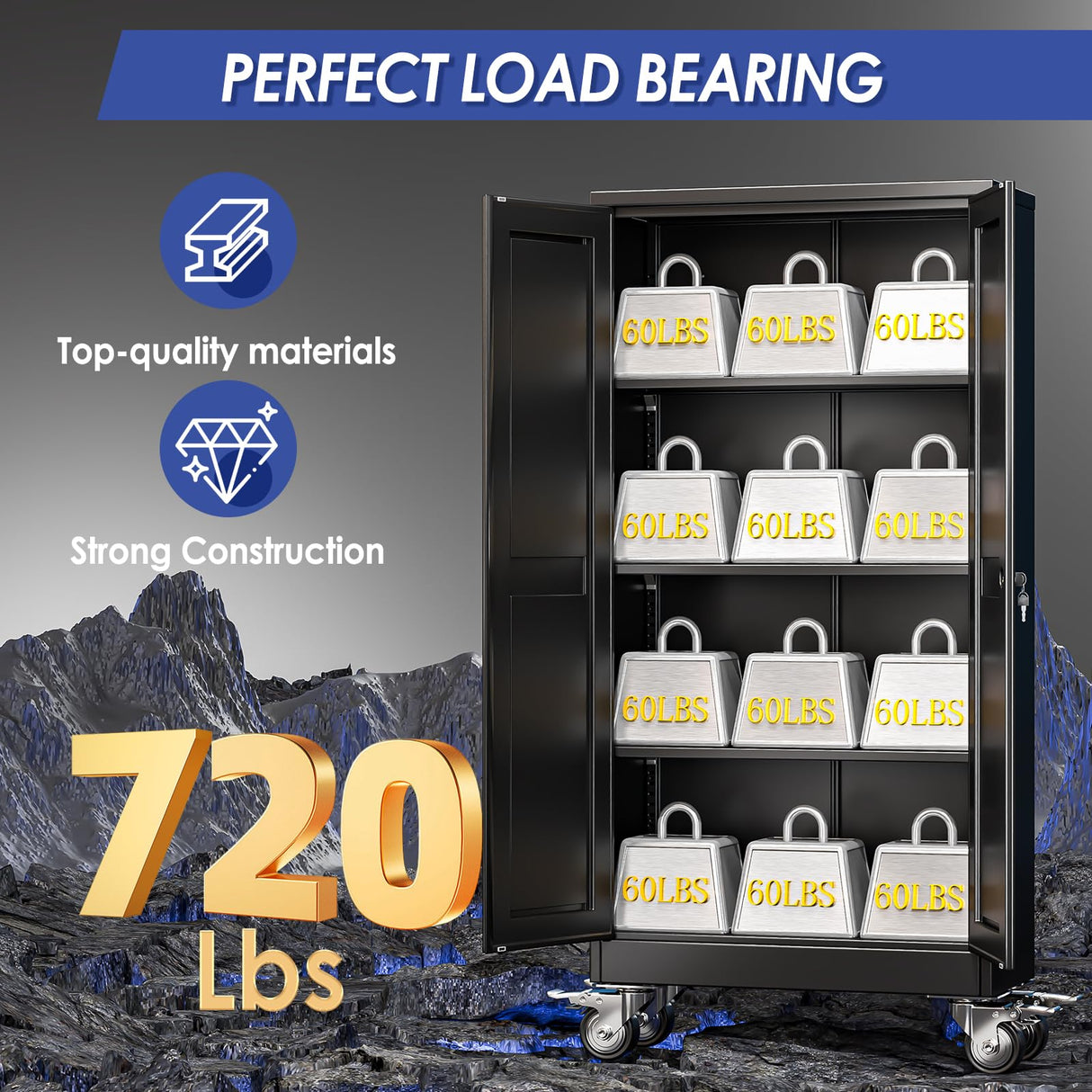 AUEYTVR 61" Tall Metal Garage Storage Cabinet with Wheels and Locking Doors and Tall Rolling Steel Tool Cabinet with 3 Adjustable Shelves for Garage,Home,Office,Shop (Black) AUEYTVR