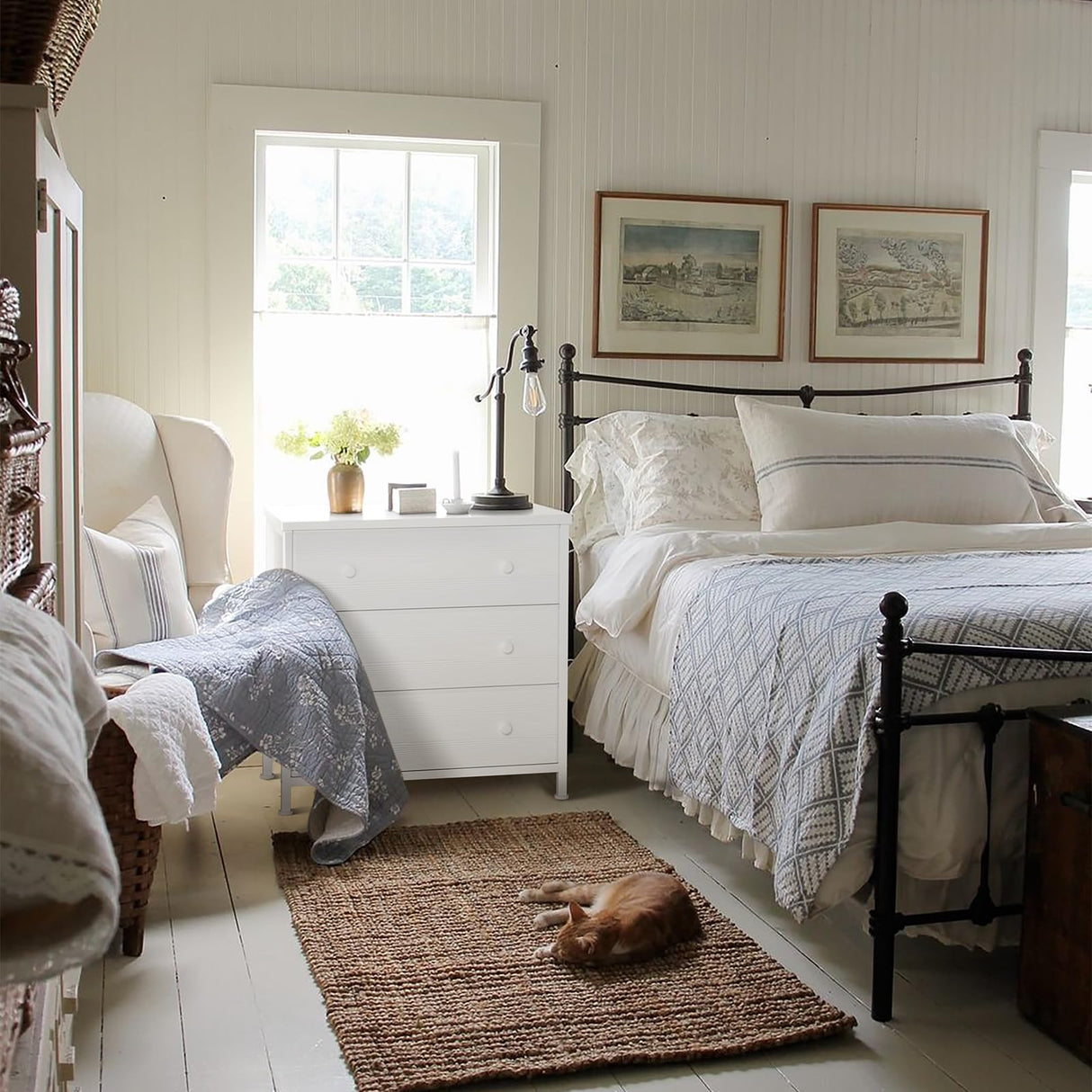 BOLUO White Nightstands Set of 2, Large Night Stand Fabric 3 Drawer Dresser for Bedroom Closet,Girls Modern BOLUO