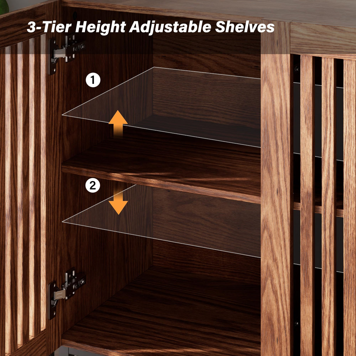 Qufusaty Farmhouse TV Stand for TVs up to 85 inch, 2 in 1 Entertainment Center TV Console with Storage Cabinets and Metal Base,Media Console for Living Room,Brown Qufusaty