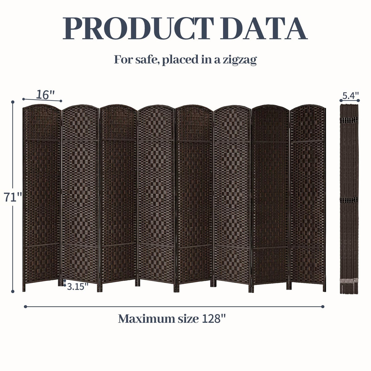 HALLYBEE Room Divider for Space Separation, Room Dividers and Folding Privacy Screens, 6ft Wall Partitions, Privacy Screen, 16in Folding Panel Separation 8 Panel, Dark Mocha HALLYBEE