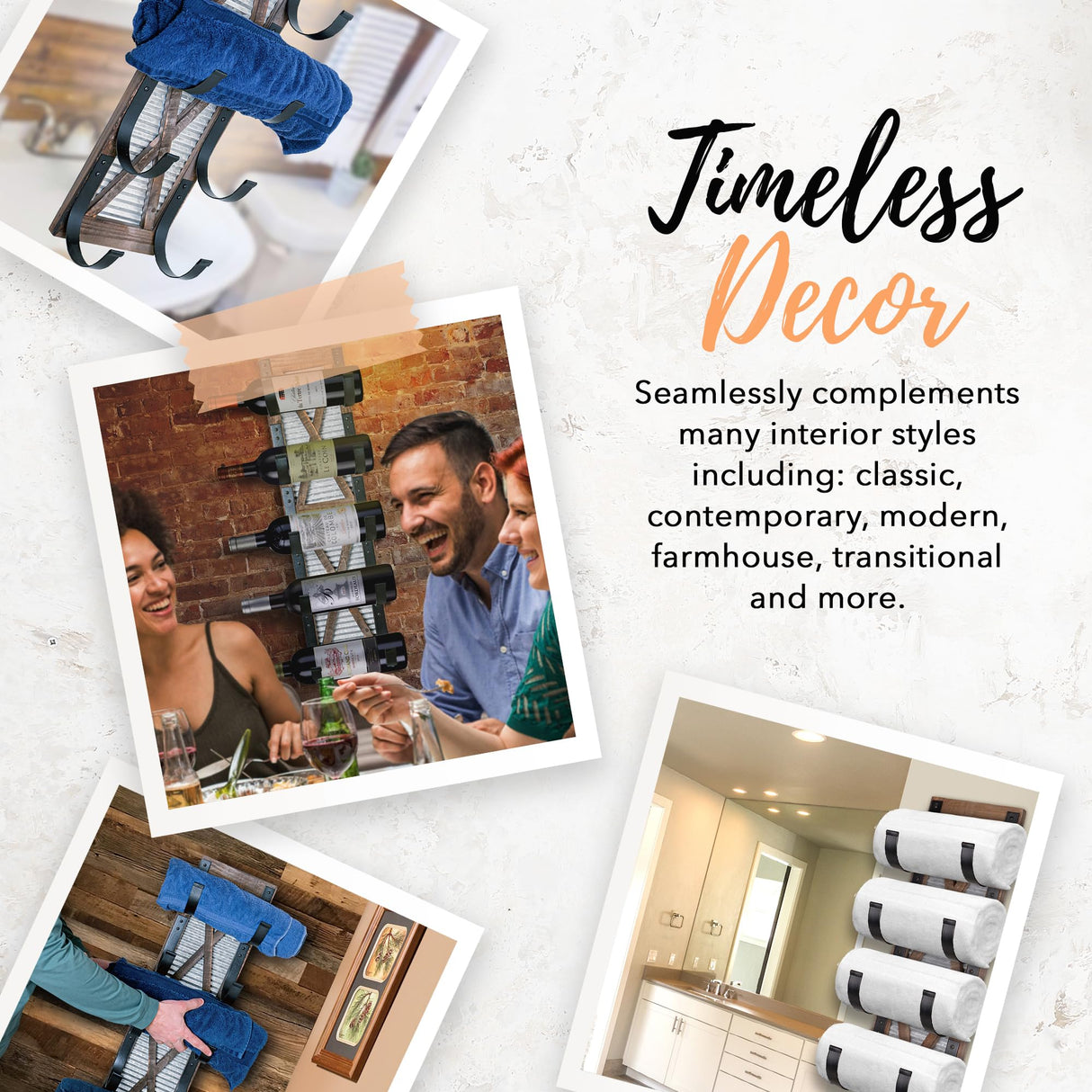 Autumn Alley Farmhouse Towel Holder, Rustic Wine Rack, Rolled Towel Rack, and Wine Holder for Farmhouse Bathroom Accessories Décor, Western Decor Wall Mounted Towel Rack, Rustic Brown Autumn Alley