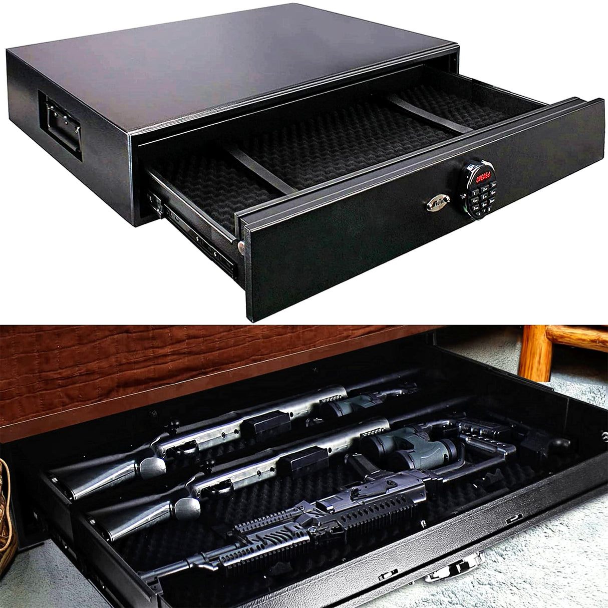 Extra Large Under Bed Safe, Heavy-duty Rapid Gun Storage Safe Drawer Safe for AR Rifle Ammo Pistol Accessories for Home and Vehicle LANGGER V