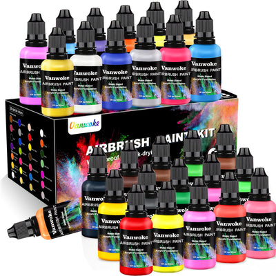Airbrush Paint 28 Colors Water-Based Acrylic Airbrush Paint Set Ready To Spray For Nails Artists Diy Hobbyist And Beginners Painting Supplies Includes Metallic Neon Colors (30 ml/1 oz)