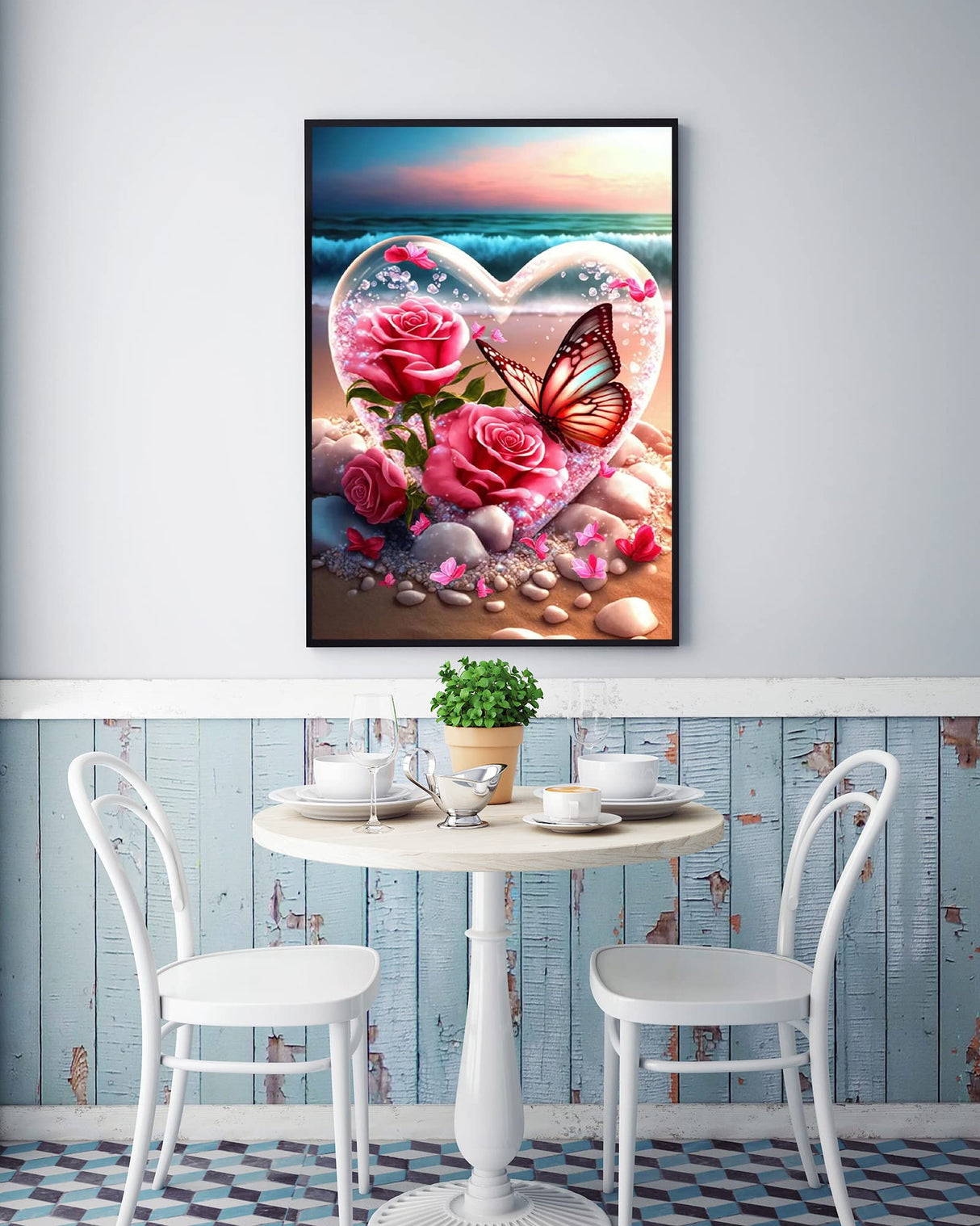 KINPLUB Beach Diamond Painting Kits for Adults, Flowers Heart Diamond Art Kits, 5D DIY Full Drill Seaside Butterflies Paint with Diamonds, Crystal Gem Art for Home Wall Decor 12 x 16 Inch KINPLUB
