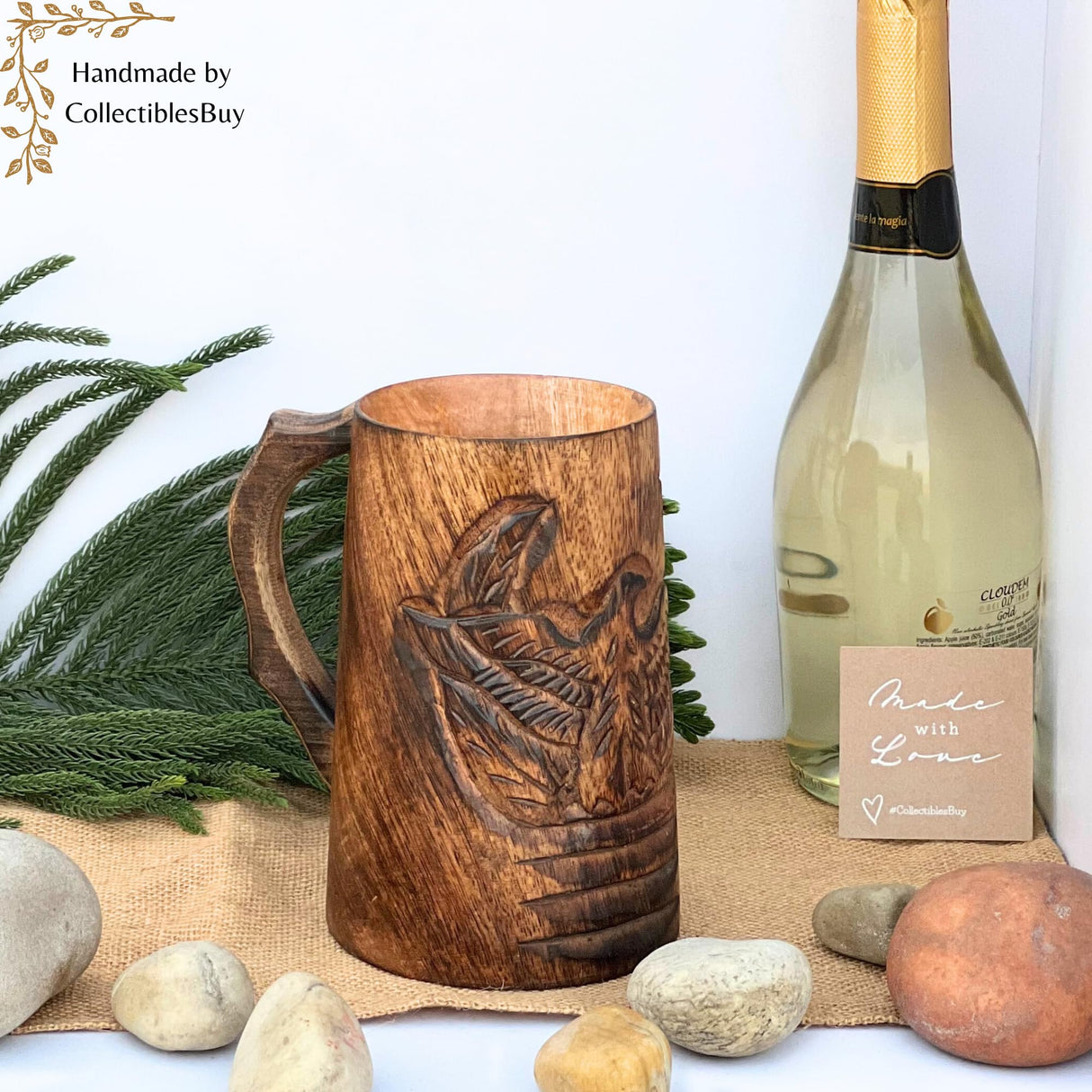 collectiblesBuy Authentic Retro Rustic Brown Hand Carved Eagle Design Embossed Large Wooden Beer Tankard Mug Food Safe for Home and Restaurants Parties Housewarming Toast Celebrational collectiblesBuy