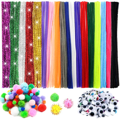 TOAOB 500pcs Pipe Cleaners Kit Glitter Chenille Stems Pom Poms Assorted Size Wiggle Googly Eyes Arts and Crafts Supplies Includes for DIY Craft Decorations Flowers Animals