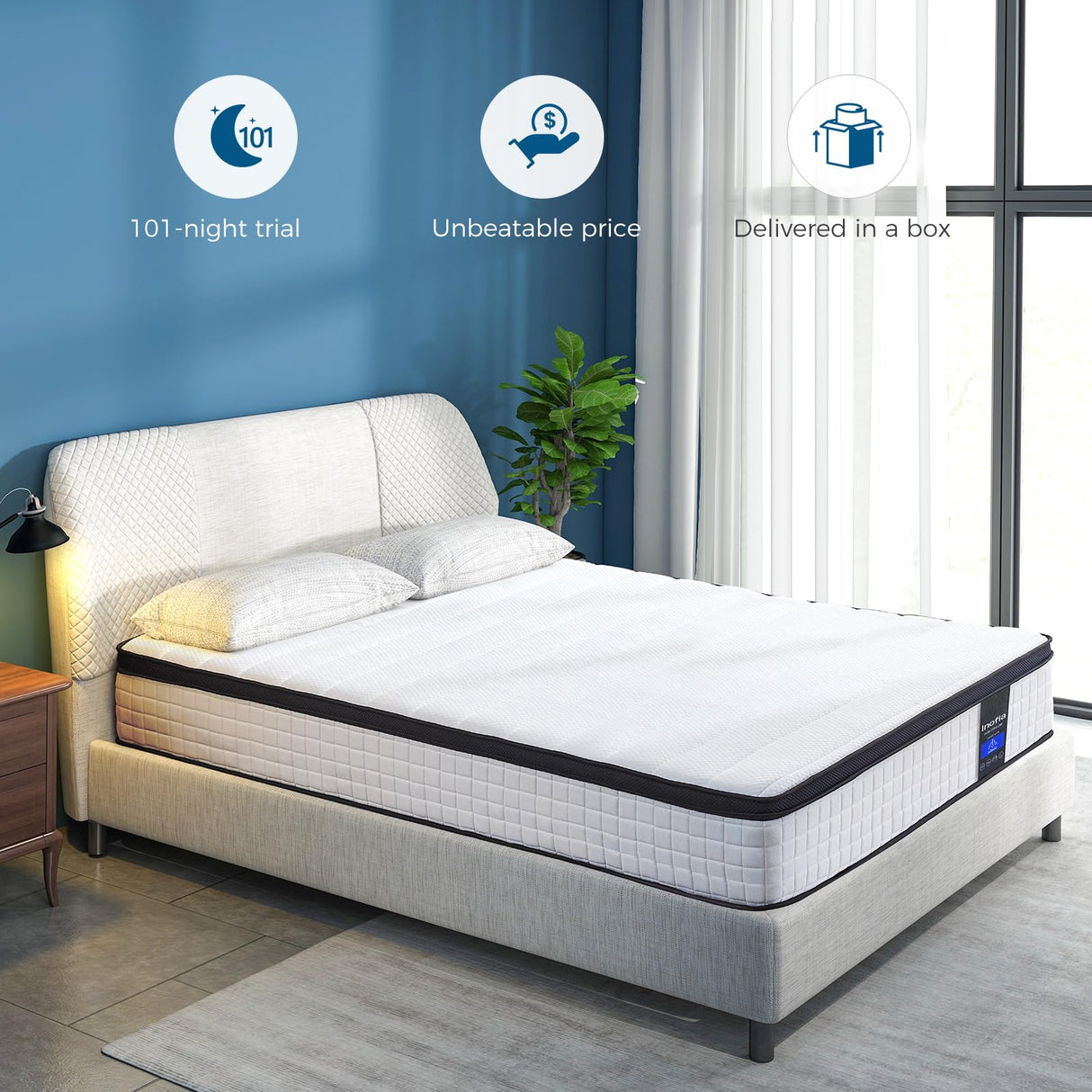 Inofia Full Mattress, 10 Inch Hybrid Innerspring Spring with Memory Foam, Cool Bed in a Box, Pressure Relief with Motion Transfer, Mattress Full Size Inofia