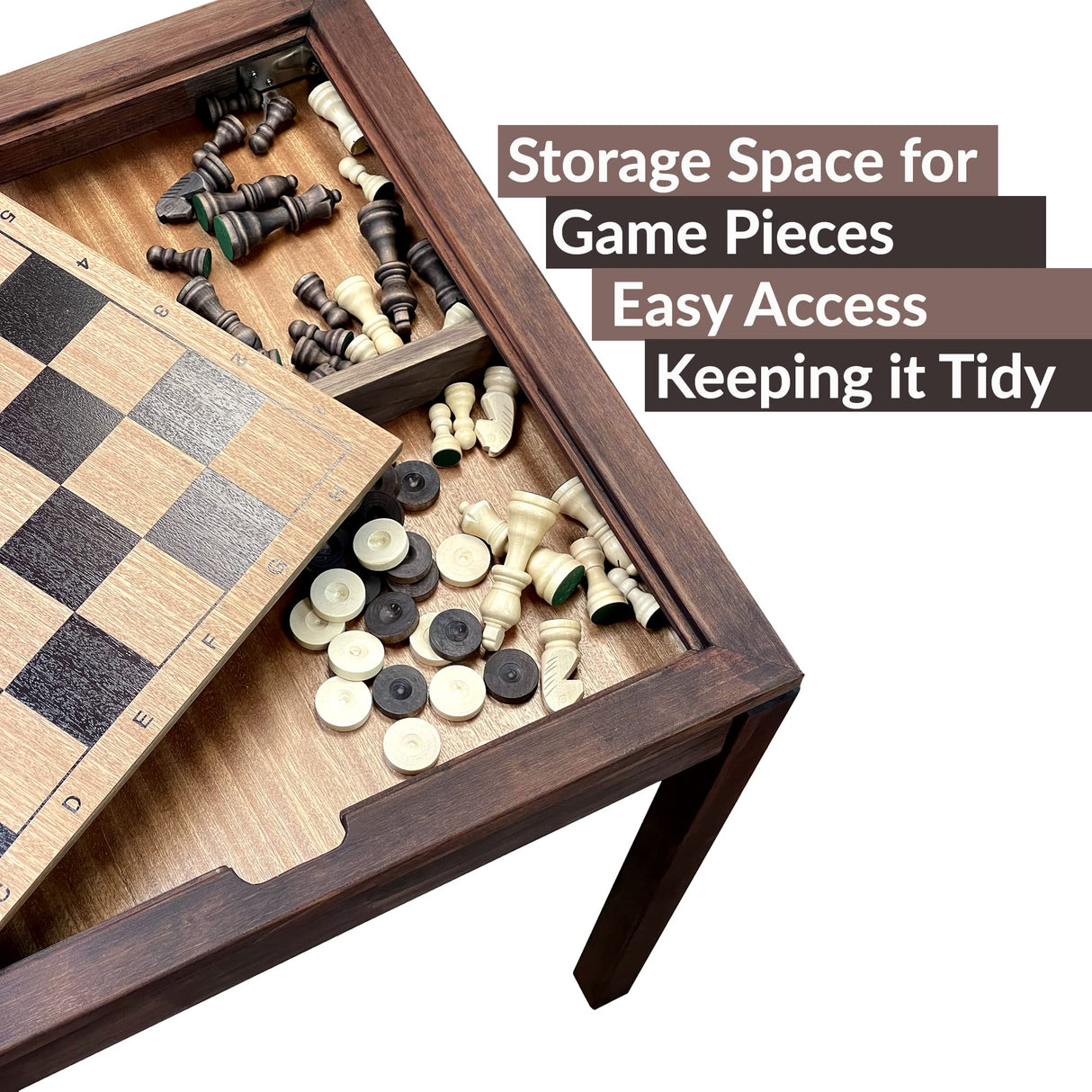 Sterling Games Wooden Chess Table | Chess, Checkers and Backgammon 3 in 1 Combo Game Table Furniture Set, 25" x 25", 4" King STERLING